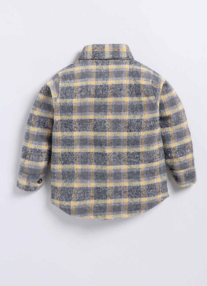 Cotton Denim Woven Full sleeved Washed Jacket with Brushed Checkered Shirt Tshirt and Trousers - Mustard