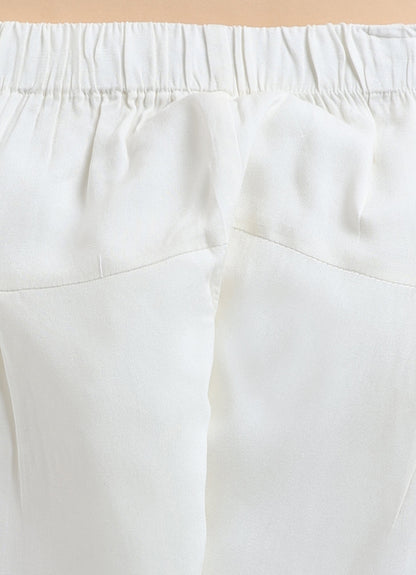 Silk Blended Woven Full Sleeves Pack of 2 Solid Embroidered Kurta Patiala Ethnic Set- Off White