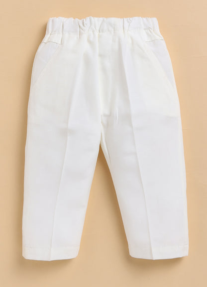 Boys Floral Jacquard Achkan, Trouser Partywear set - Cream