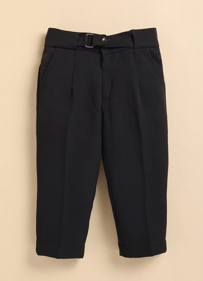 Poly Nylon Woven Full Sleeves Jacqaurd Shirt Pant with Tie and Tie Pin Set- Black