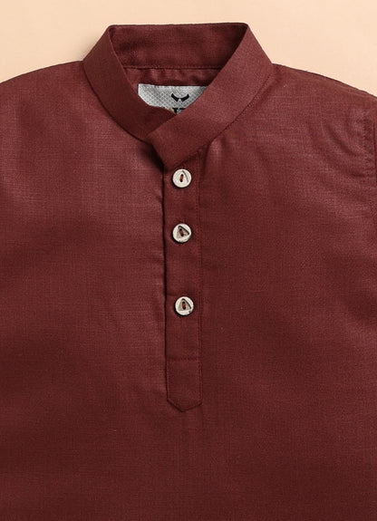 Pure Cotton Woven Full Sleeves Kurta Pajama with Multi Colour Floral Nehru Jacket Ethnic Set- Maroon