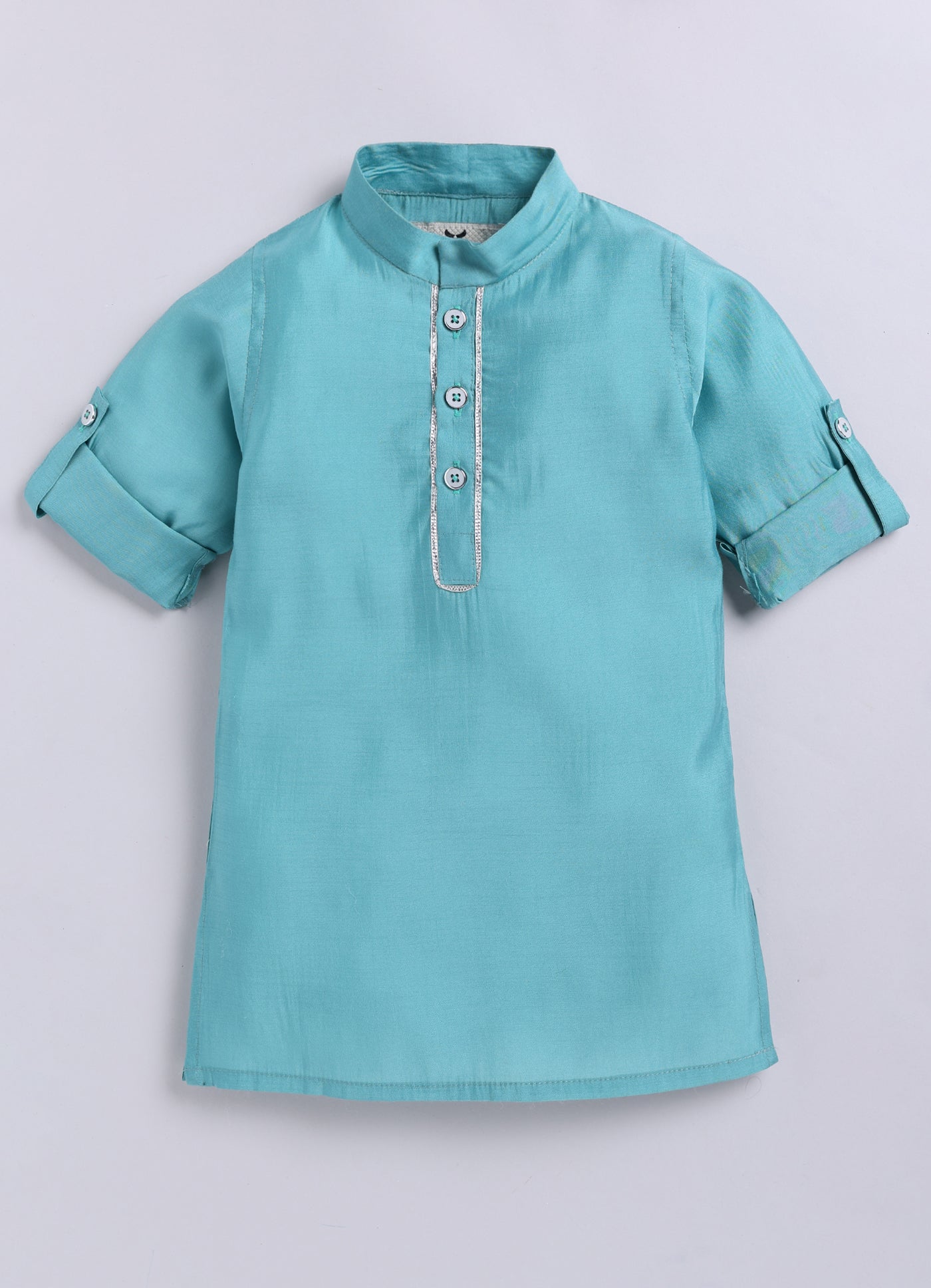 Blended Silk Woven Full Sleeves Kurta Pajama with Geometrical Printed and Embroidered Nehru Jacket Ethnic Set- Teal