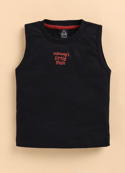 Boys Casual Pure Cotton Schiffli Shirt & Shorts Set with Tshirt - Black