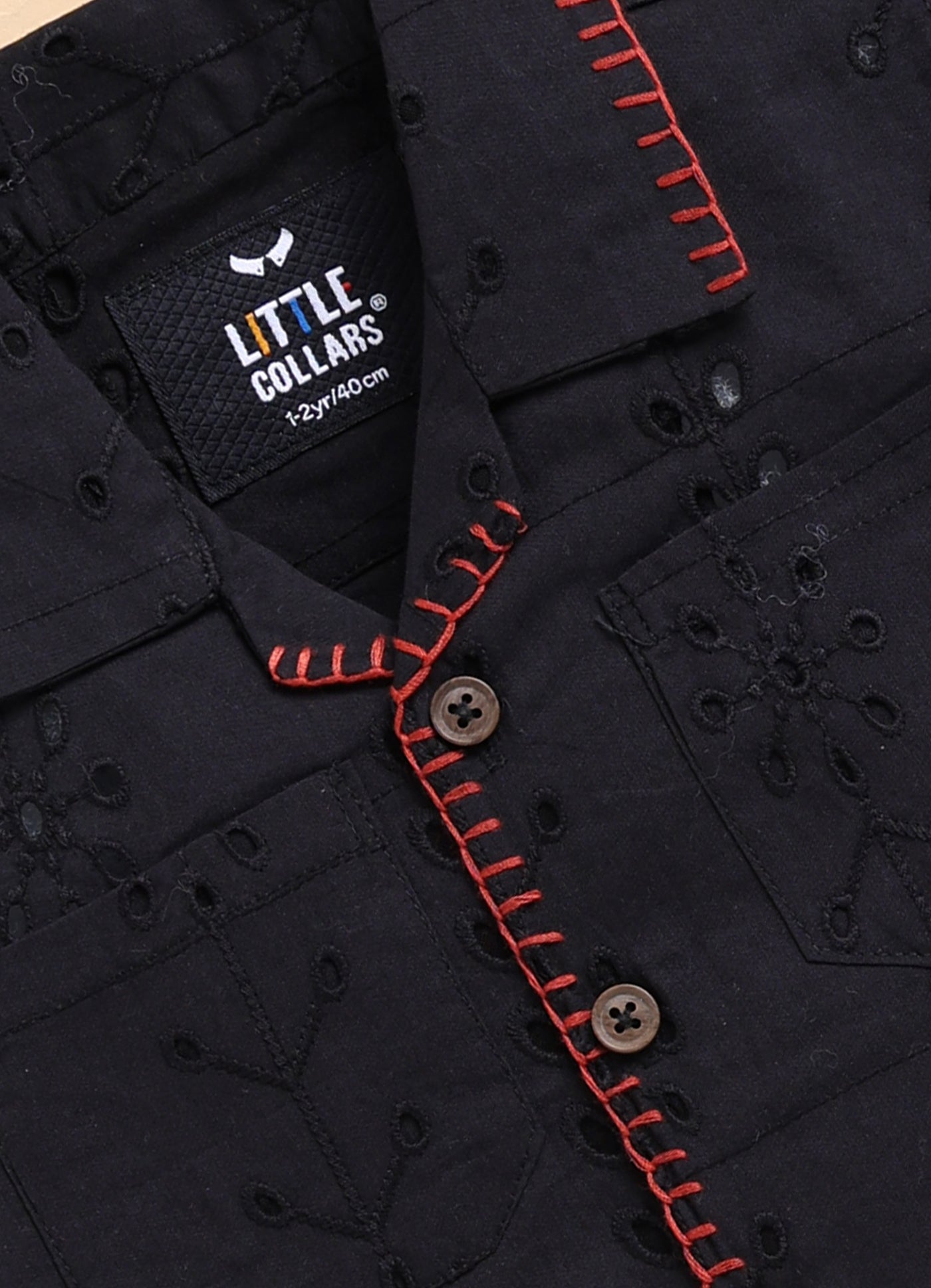 Boys Casual Pure Cotton Schiffli Shirt & Shorts Set with Tshirt - Black