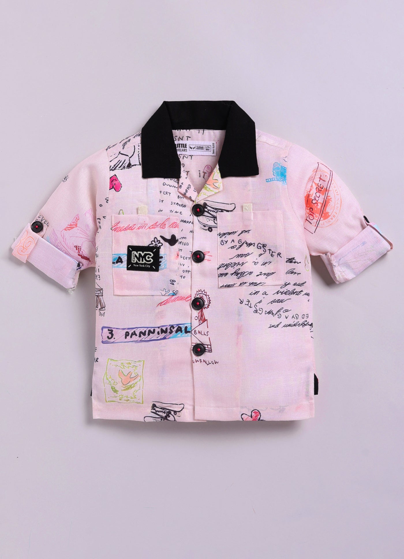 Little Collars Boys Alphabet Scribble Printed Shirt Pant Casual Set - Pink