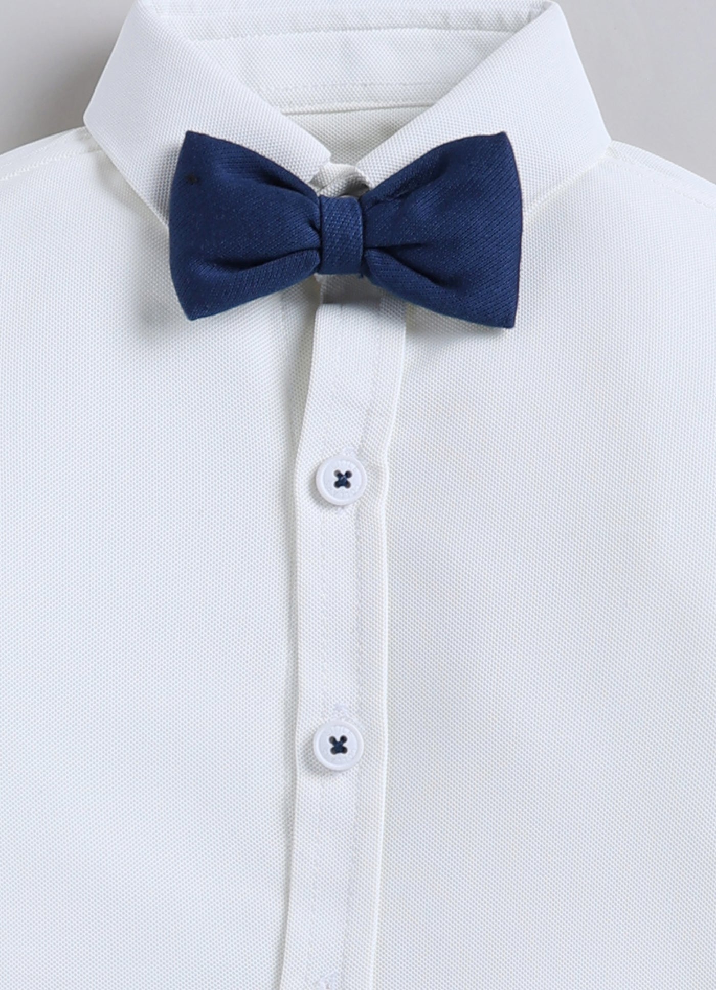 Boys Knitted Striped T-shirt, Shirt, Pant with Bow Casual Set- P.Blue