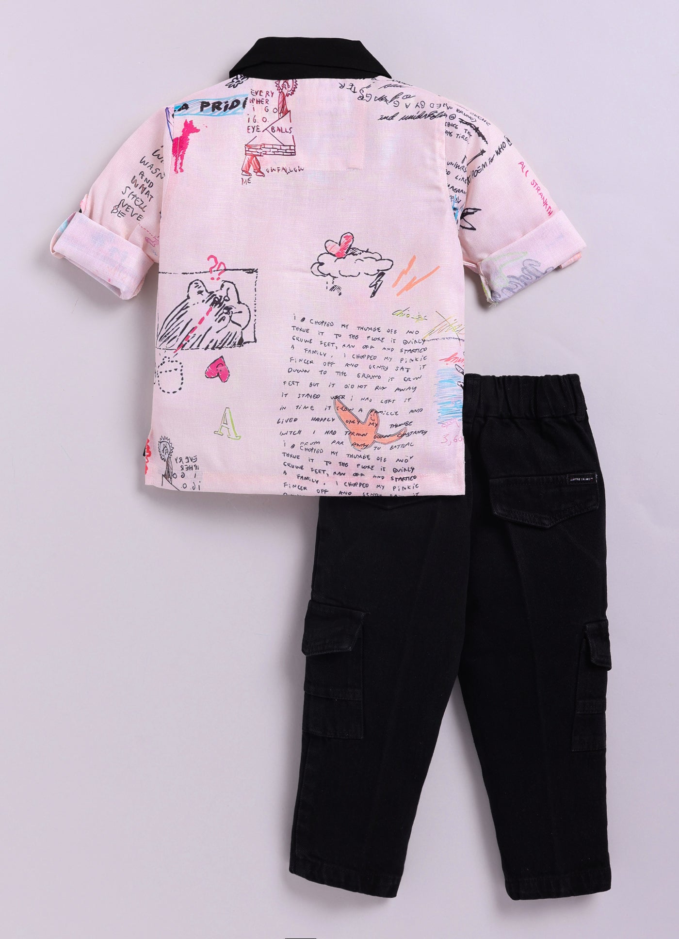 Little Collars Boys Alphabet Scribble Printed Shirt Pant Casual Set - Pink