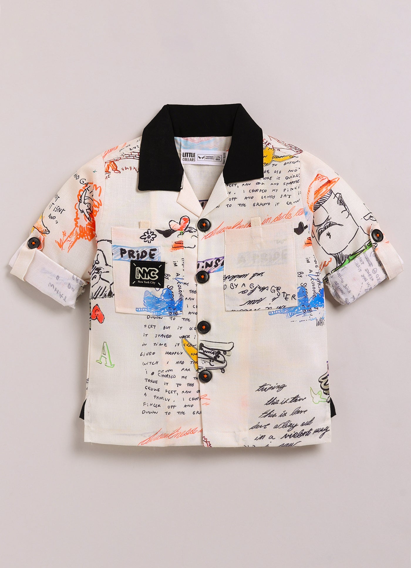 Boys Alphabet Scribble Printed Shirt Pant Casual Set - Beige