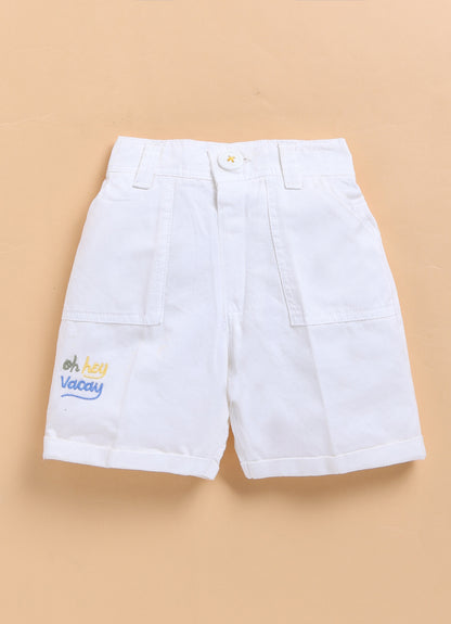 Pure Cotton Woven Half Sleeves Checks Shirt with Pear Embroidery, Pant with T-shirt Casual Set- Sky