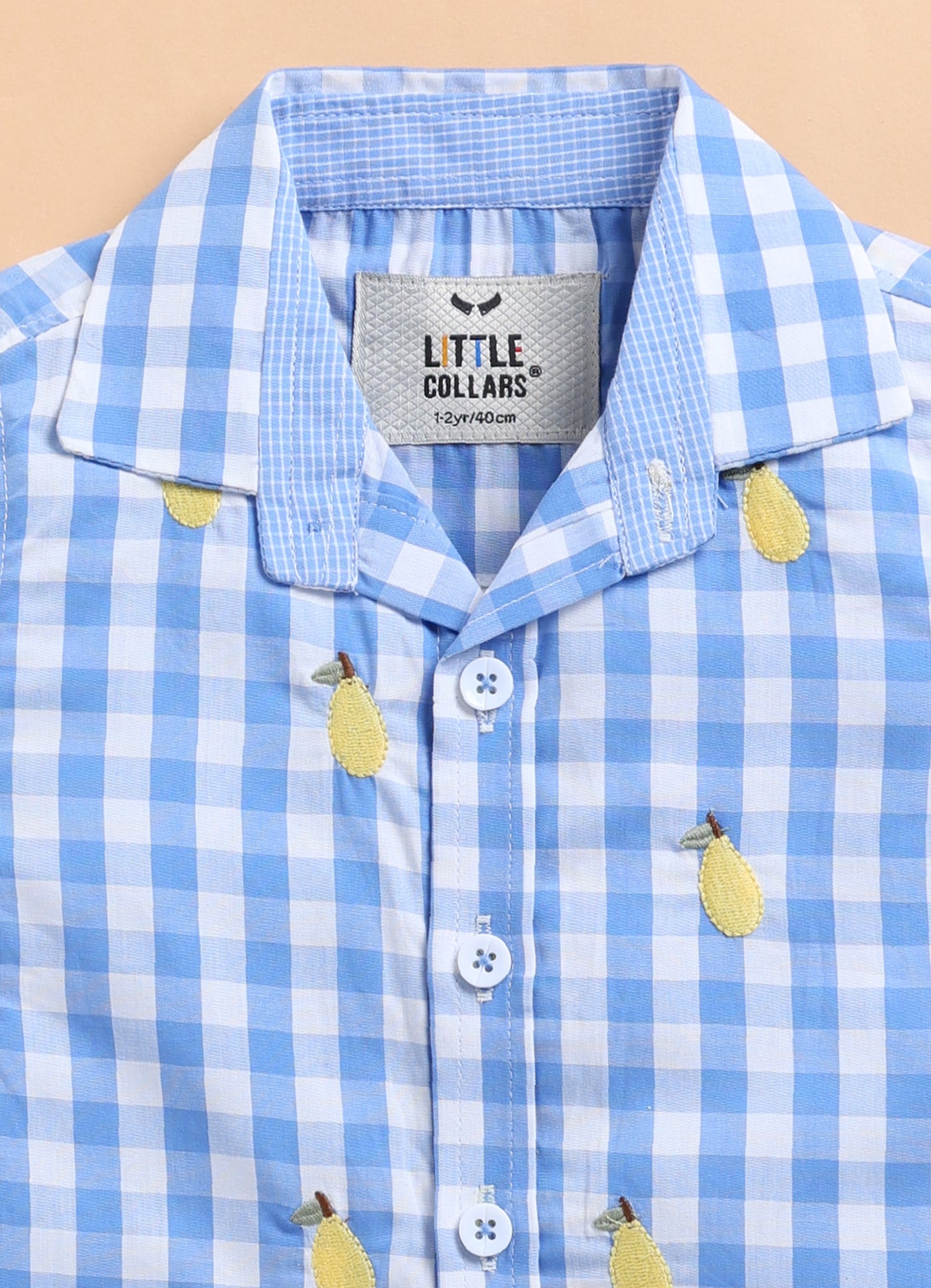 Pure Cotton Woven Half Sleeves Checks Shirt with Pear Embroidery, Pant with T-shirt Casual Set- Sky