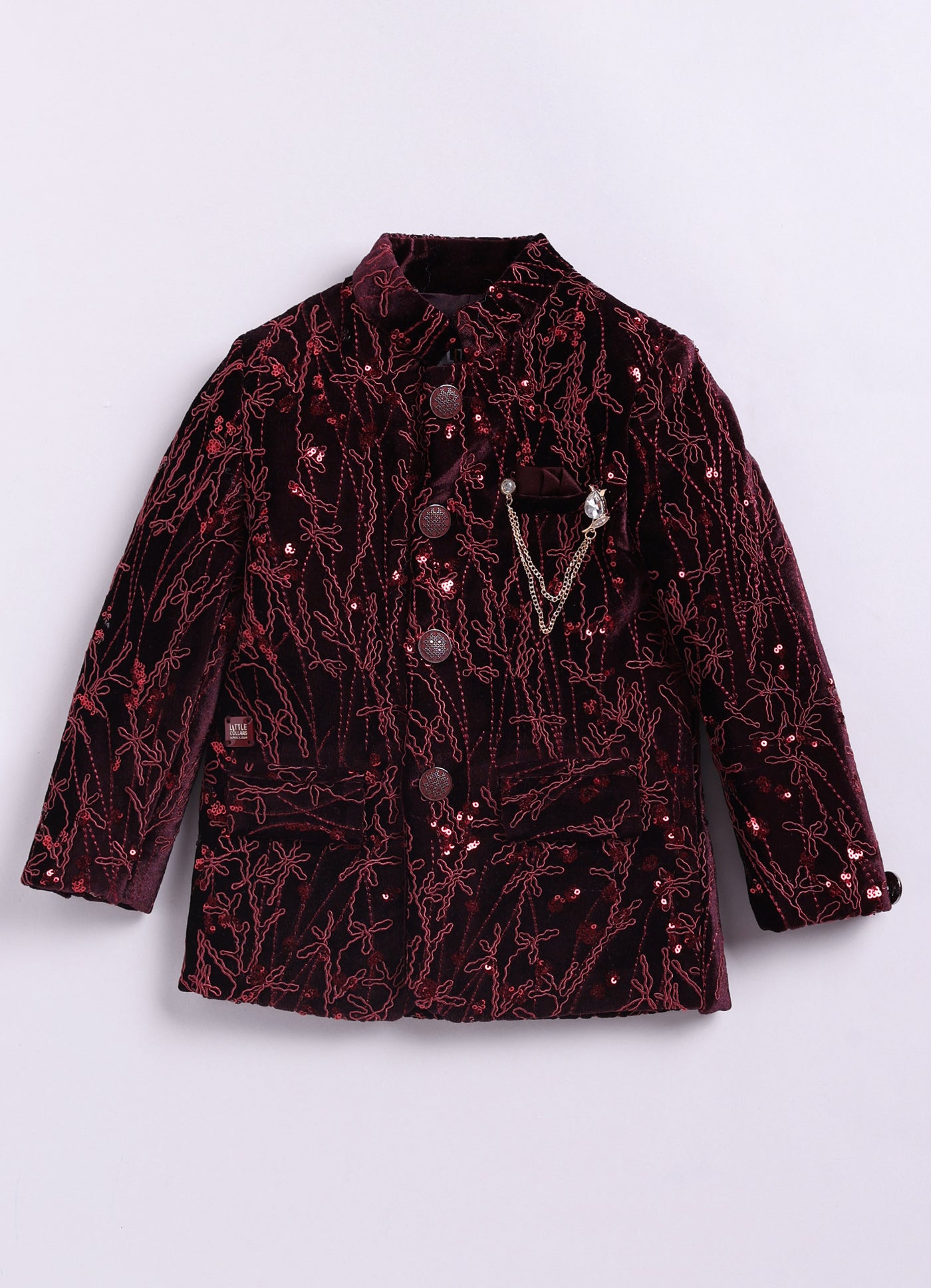 Velvet Full Sleeves Heavy All over Embellished and Embroidered Bandhgala Prince Coat with Trousers Ethnicwear Set- Maroon