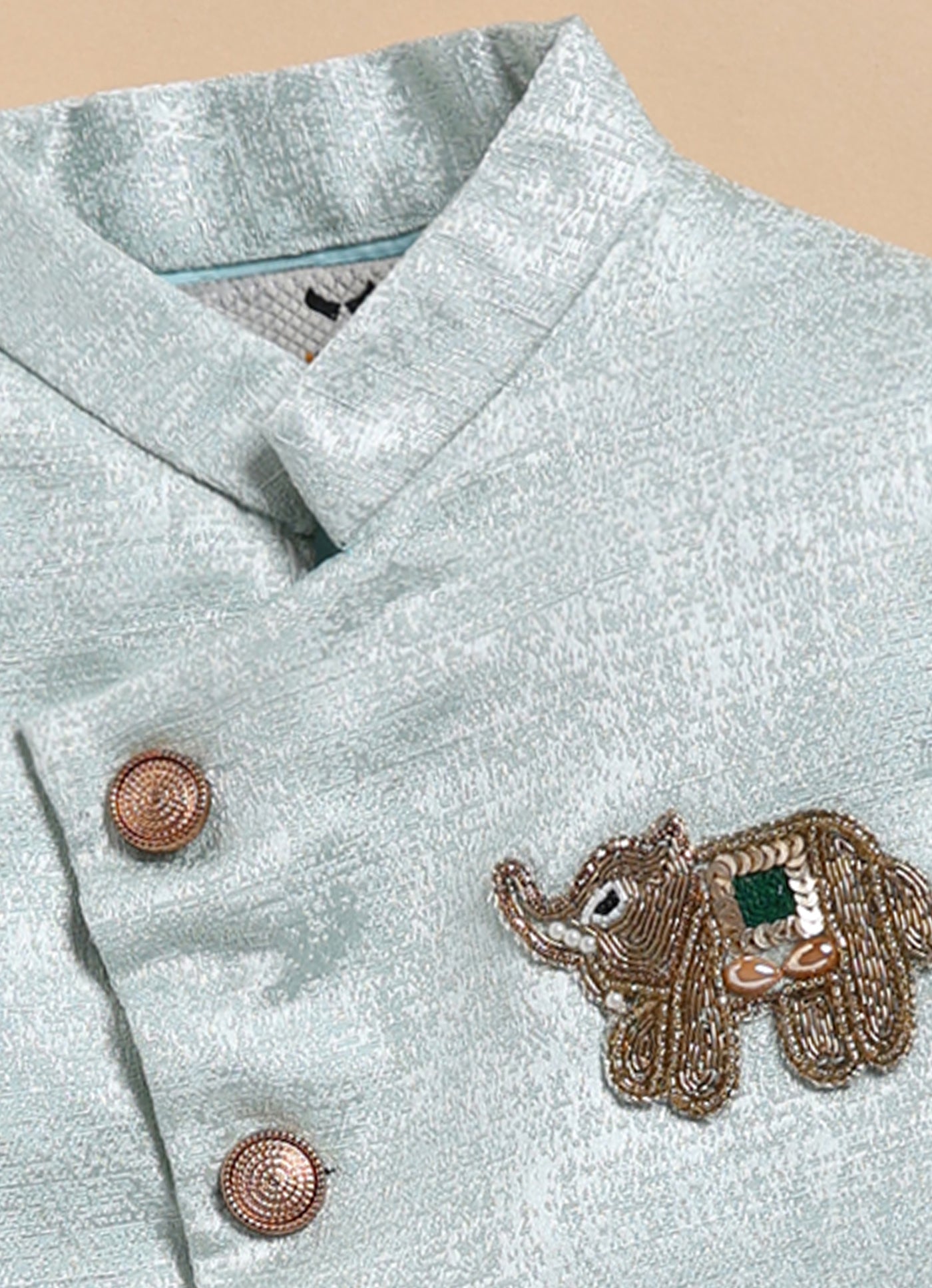 Blended Silk Full Sleeves Self Texture Elephant Hand Embroidered Achkan Bandh gala with Dhoti Ethnicwear Set- Green