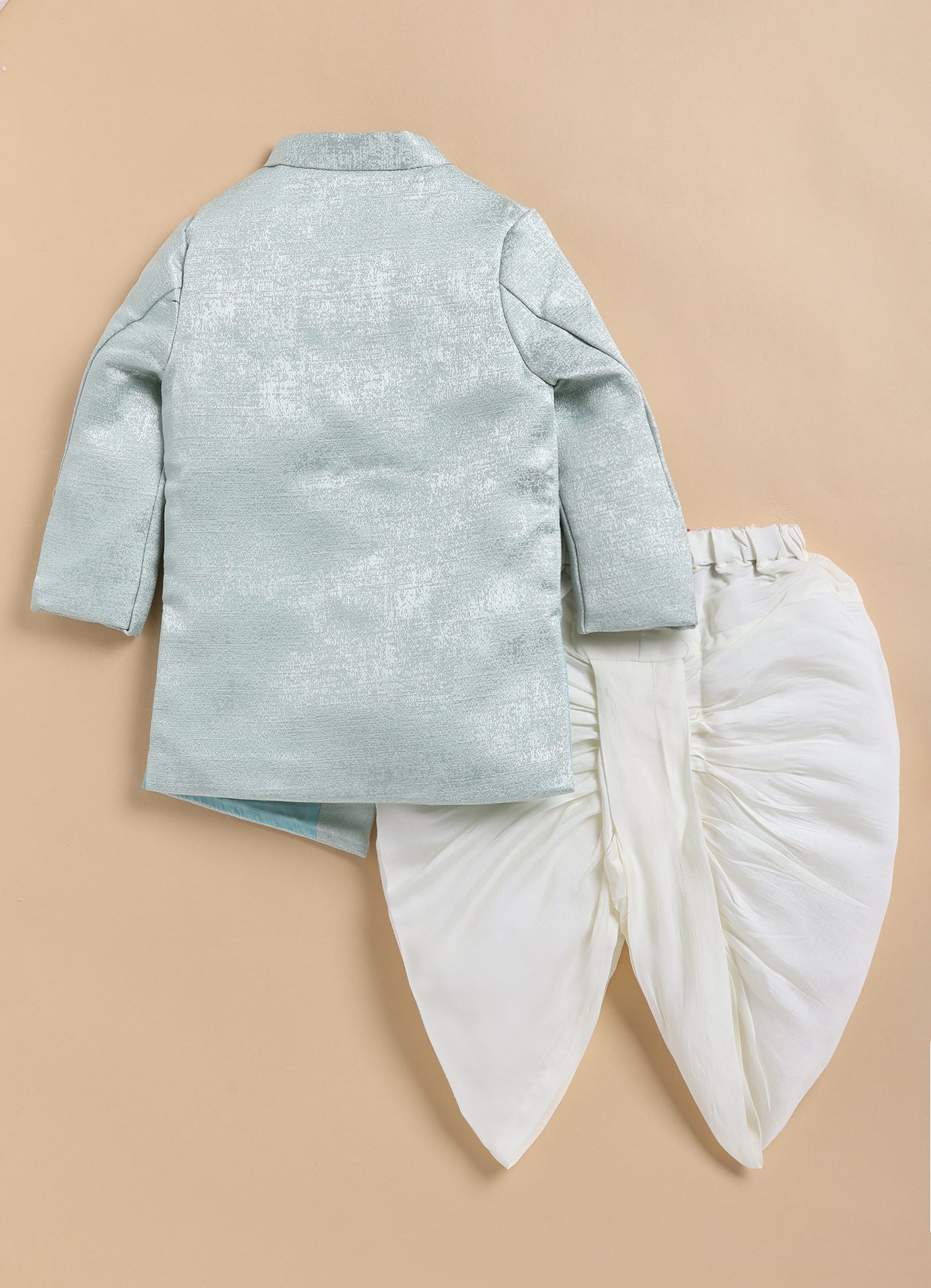 Blended Silk Full Sleeves Self Texture Elephant Hand Embroidered Achkan Bandh gala with Dhoti Ethnicwear Set- Green