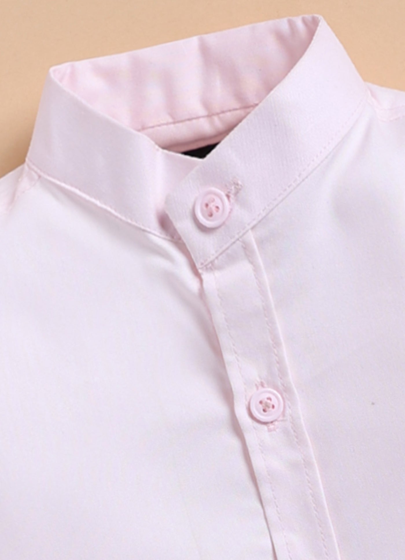 Blended Printed and Embroidered Woven Full Sleeves Zippered Nehru Jacket with Coloured Shirt Pant Brooch Set- Pink