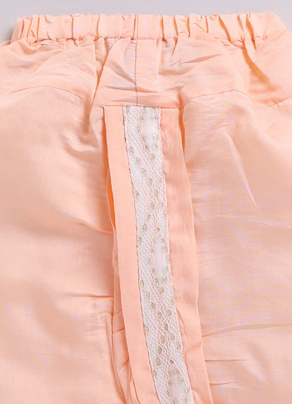 Blended Woven Full Sleeves Zari Work Embellished  & Abstract Embroidered Achkan With Dhoti Pant and Brooch Ethnic Set - Peach