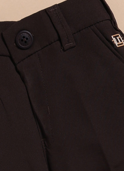 Blended Printed and Embroidered Woven Full Sleeves Zippered Nehru Jacket with Coloured Shirt Pant Brooch Set- Pink