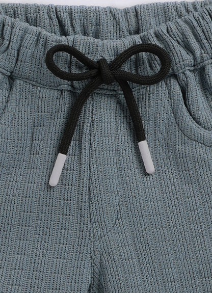 Blended Cotton Knitted Half Sleeves Solid Shirt with Shorts Coord Set- Blue