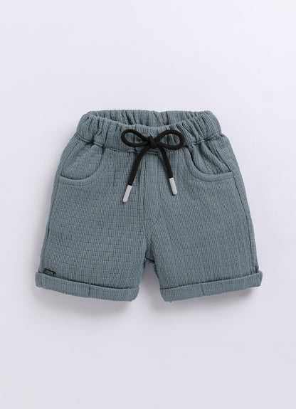 Blended Cotton Knitted Half Sleeves Solid Shirt with Shorts Coord Set- Blue