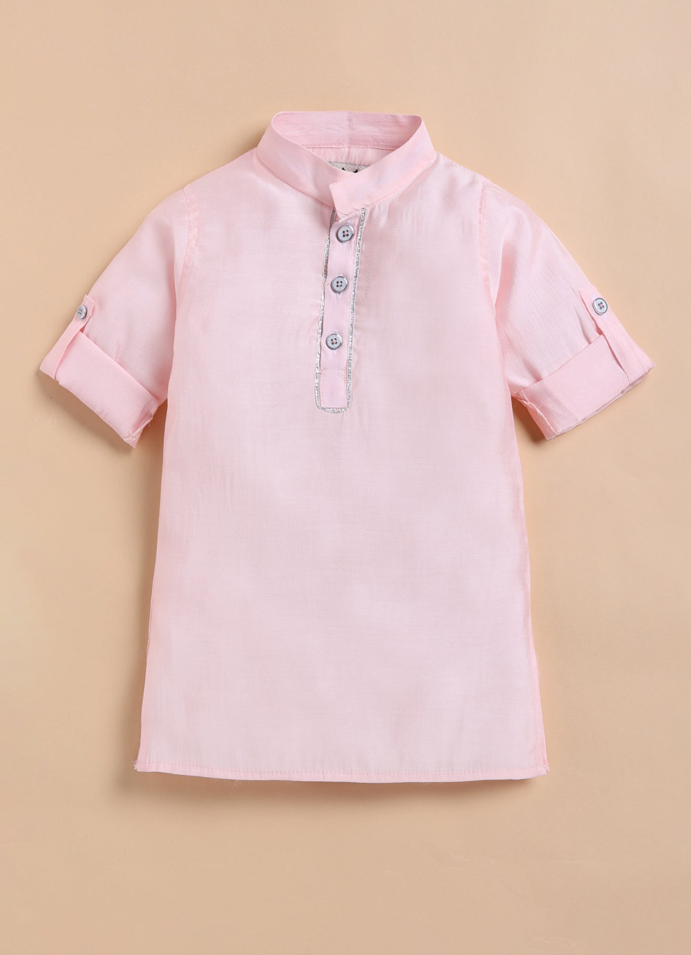 Blended Silk Woven Full Sleeves Kurta Pajama with Geometrical Printed and Embroidered Nehru Jacket Ethnic Set- Pink