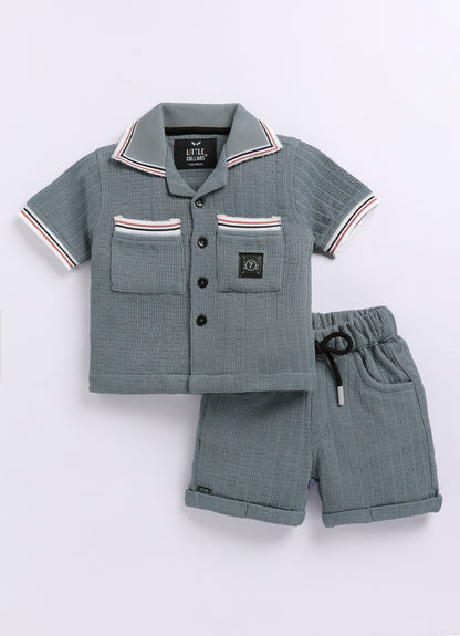 Blended Cotton Knitted Half Sleeves Solid Shirt with Shorts Coord Set- Blue