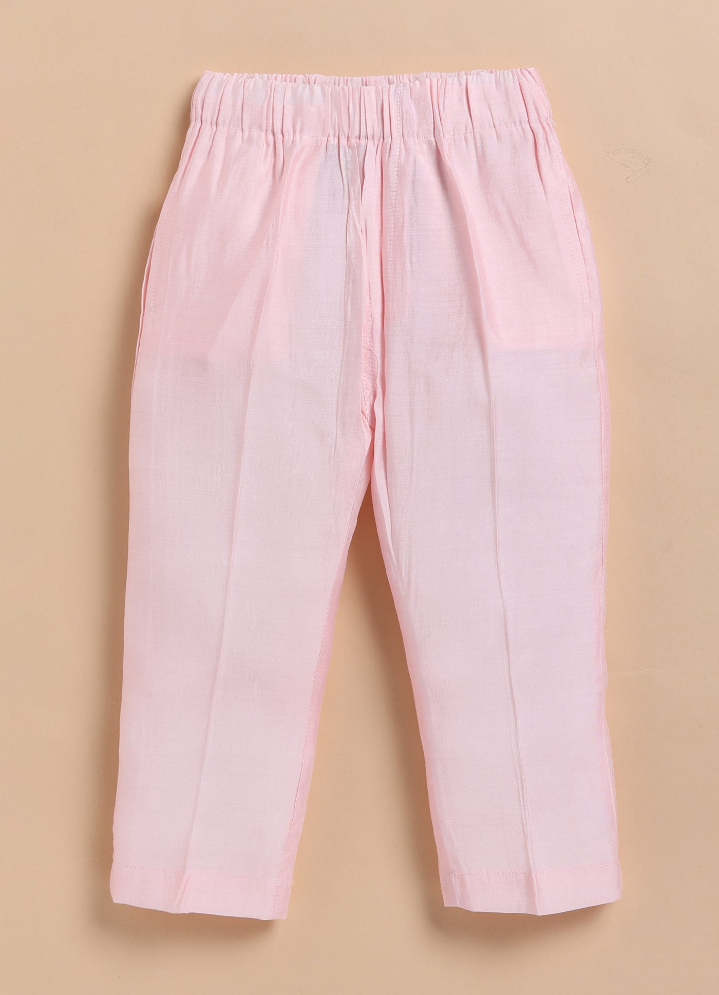 Blended Silk Woven Full Sleeves Kurta Pajama with Geometrical Printed and Embroidered Nehru Jacket Ethnic Set- Pink