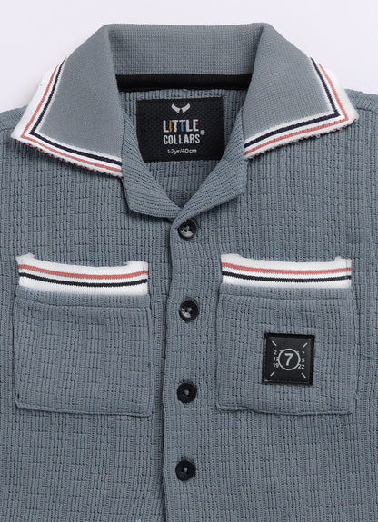 Blended Cotton Knitted Half Sleeves Solid Shirt with Shorts Coord Set- Blue