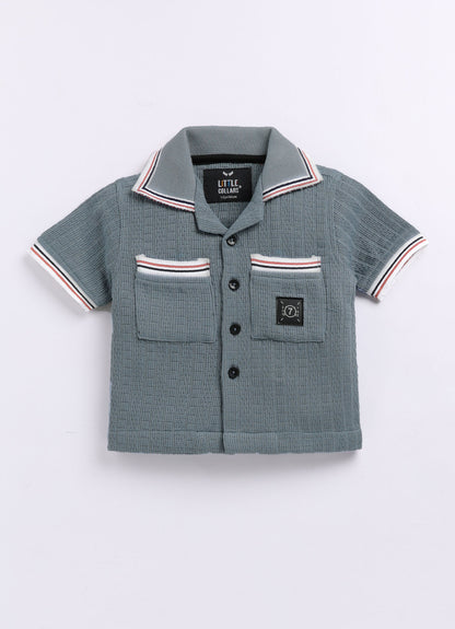 Blended Cotton Knitted Half Sleeves Solid Shirt with Shorts Coord Set- Blue