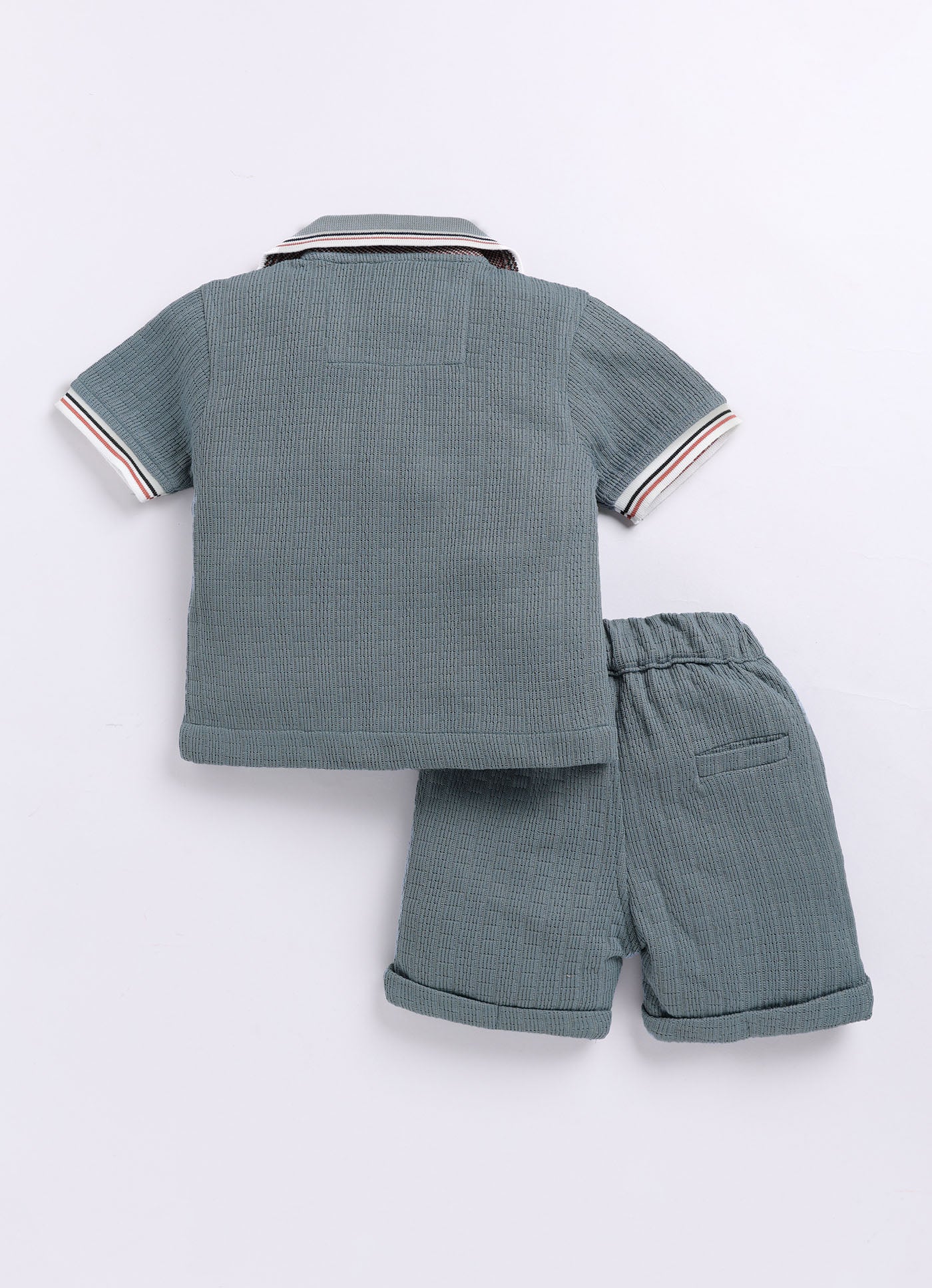 Blended Cotton Knitted Half Sleeves Solid Shirt with Shorts Coord Set- Blue
