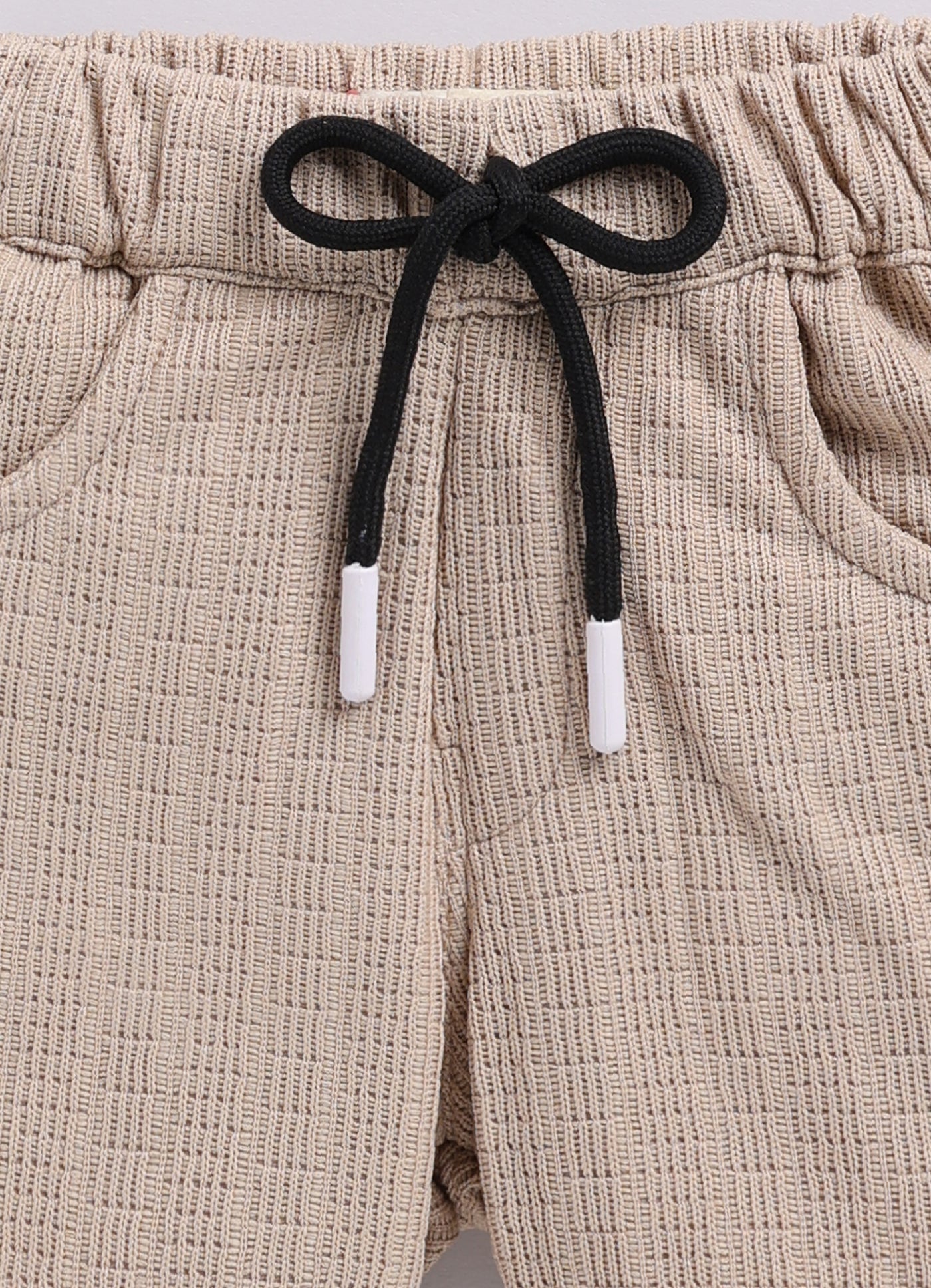 Blended Cotton Knitted Half Sleeves Solid Shirt with Shorts Coord Set- Beige