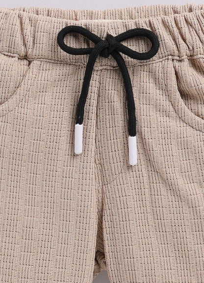 Blended Cotton Knitted Half Sleeves Solid Shirt with Shorts Coord Set- Beige