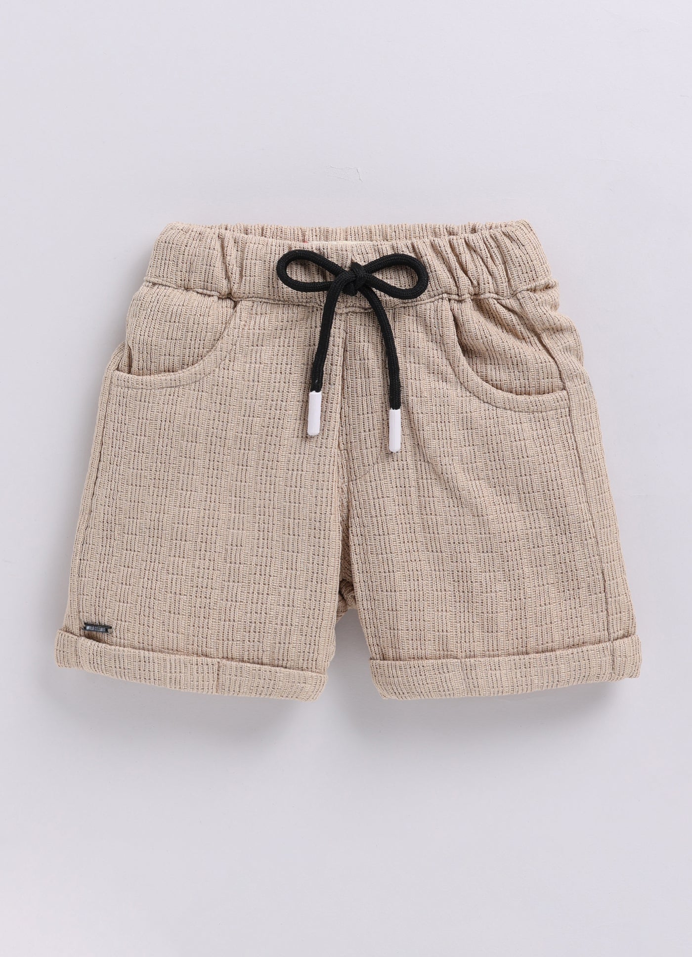 Blended Cotton Knitted Half Sleeves Solid Shirt with Shorts Coord Set- Beige