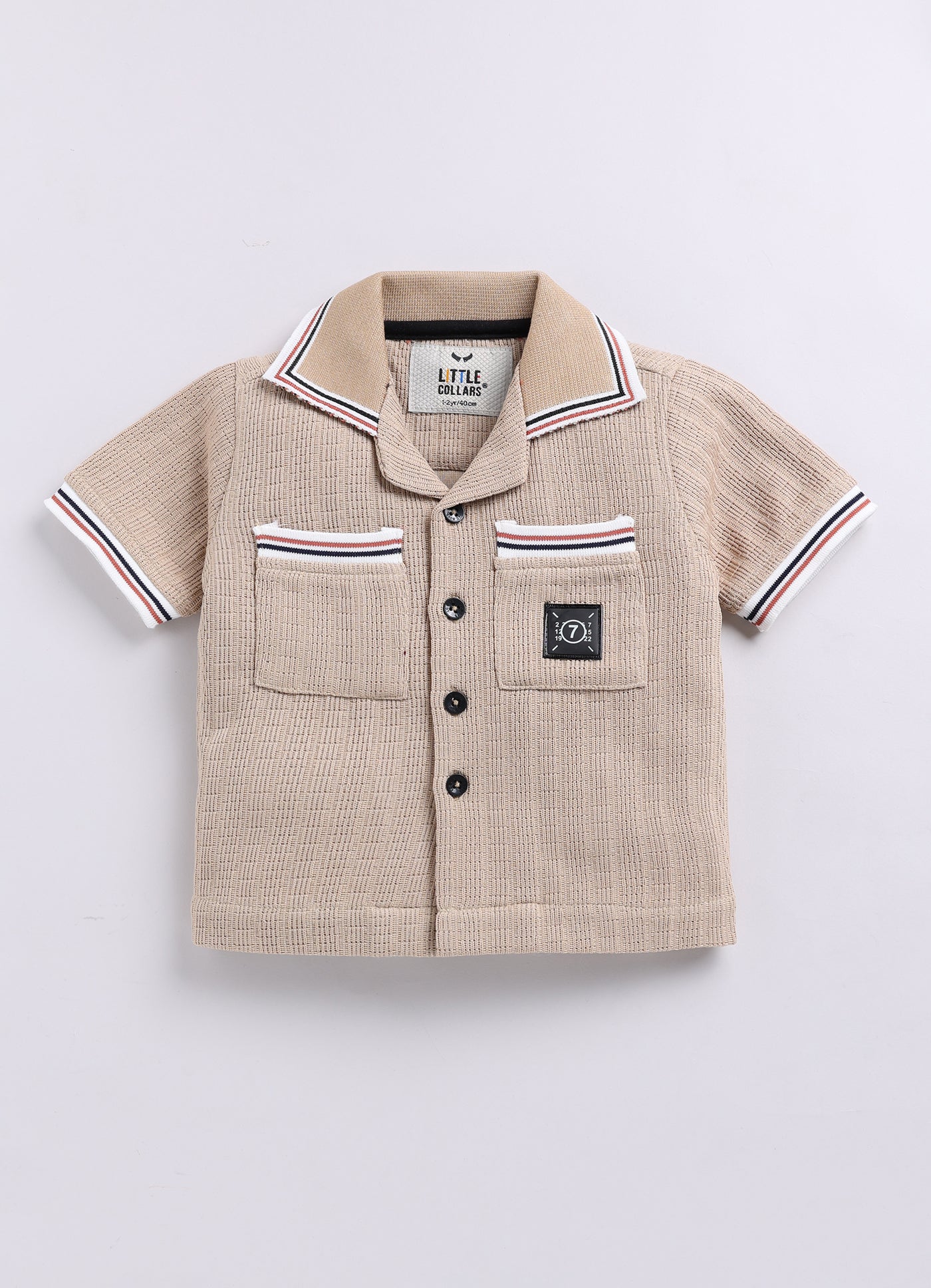Blended Cotton Knitted Half Sleeves Solid Shirt with Shorts Coord Set- Beige
