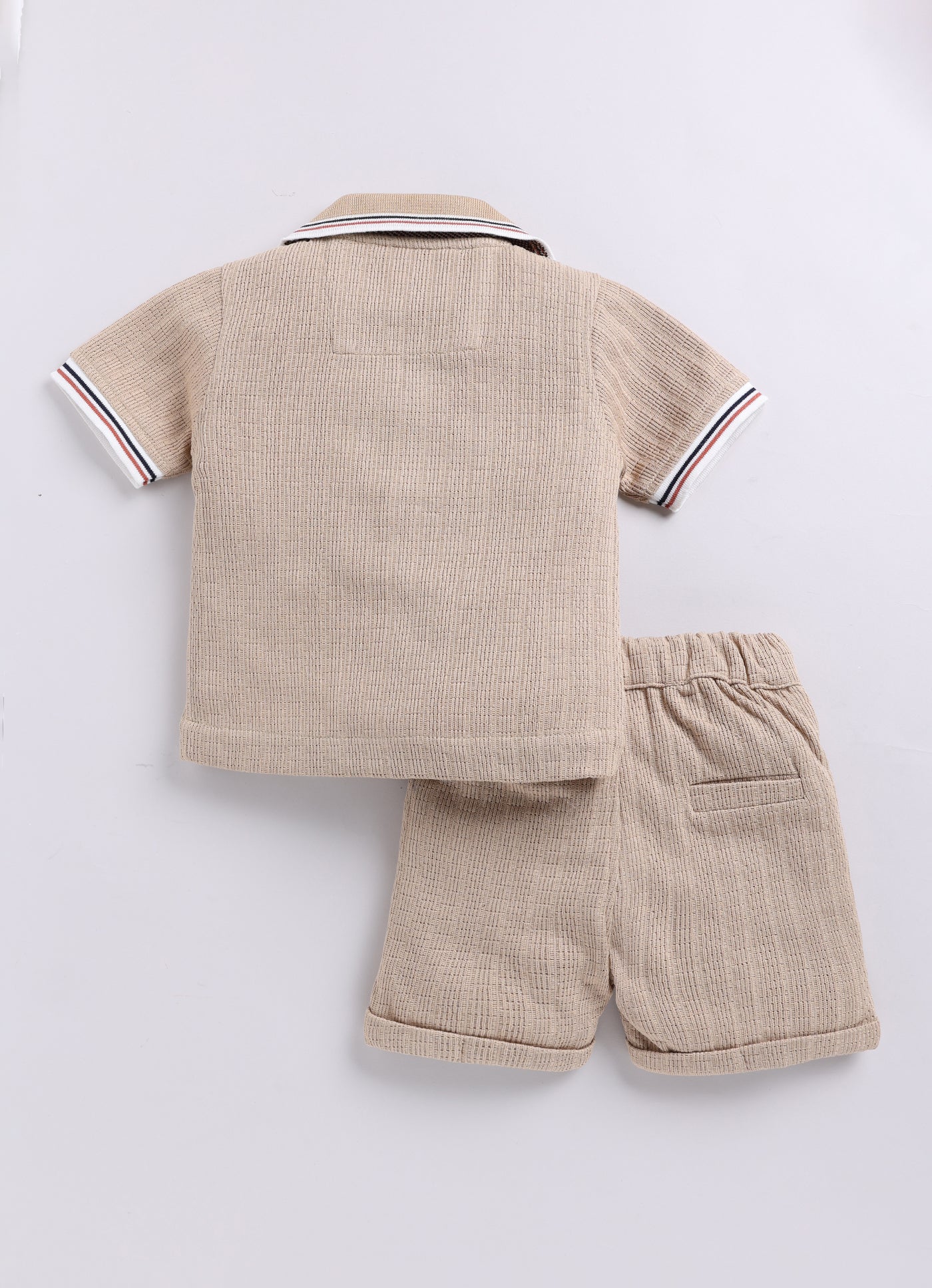 Blended Cotton Knitted Half Sleeves Solid Shirt with Shorts Coord Set- Beige
