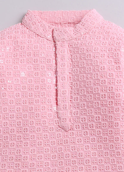 Silk Blended Woven Full Sleeves Pack of 2 Solid Embroidered Kurta Patiala Ethnic Set- Pink