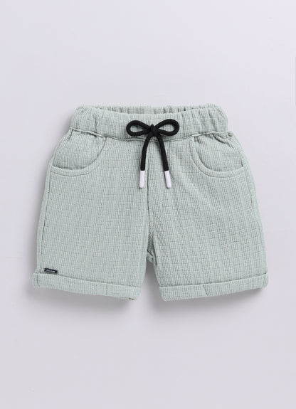 Blended Cotton Knitted Half Sleeves Solid Shirt with Shorts Coord Set- Green