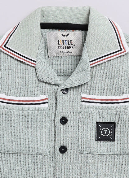 Blended Cotton Knitted Half Sleeves Solid Shirt with Shorts Coord Set- Green