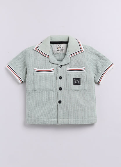 Blended Cotton Knitted Half Sleeves Solid Shirt with Shorts Coord Set- Green