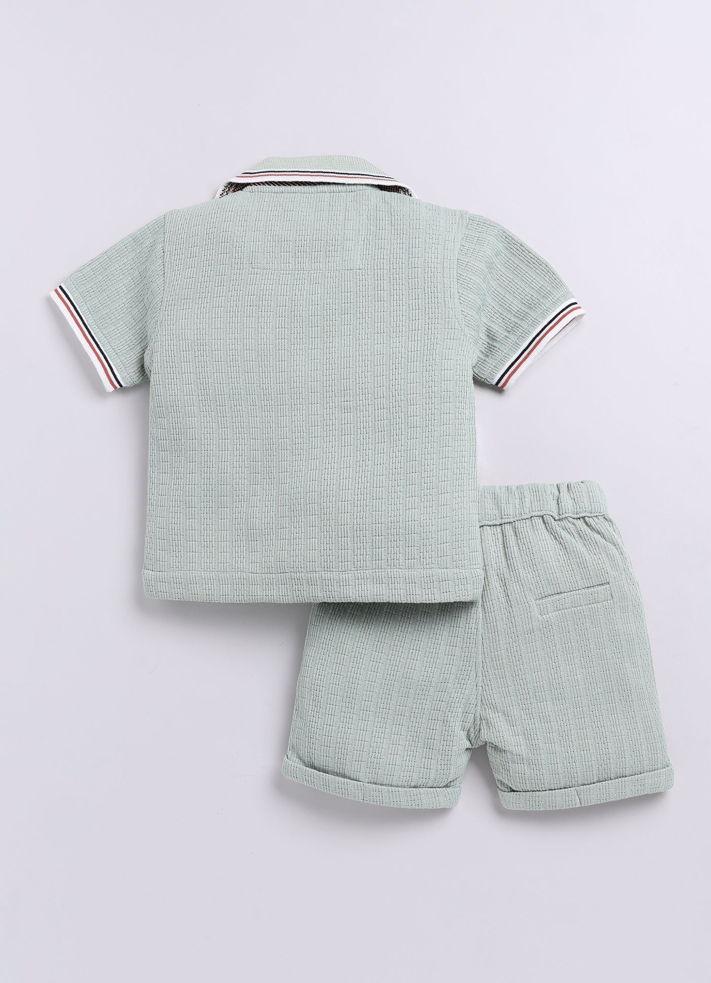 Blended Cotton Knitted Half Sleeves Solid Shirt with Shorts Coord Set- Green