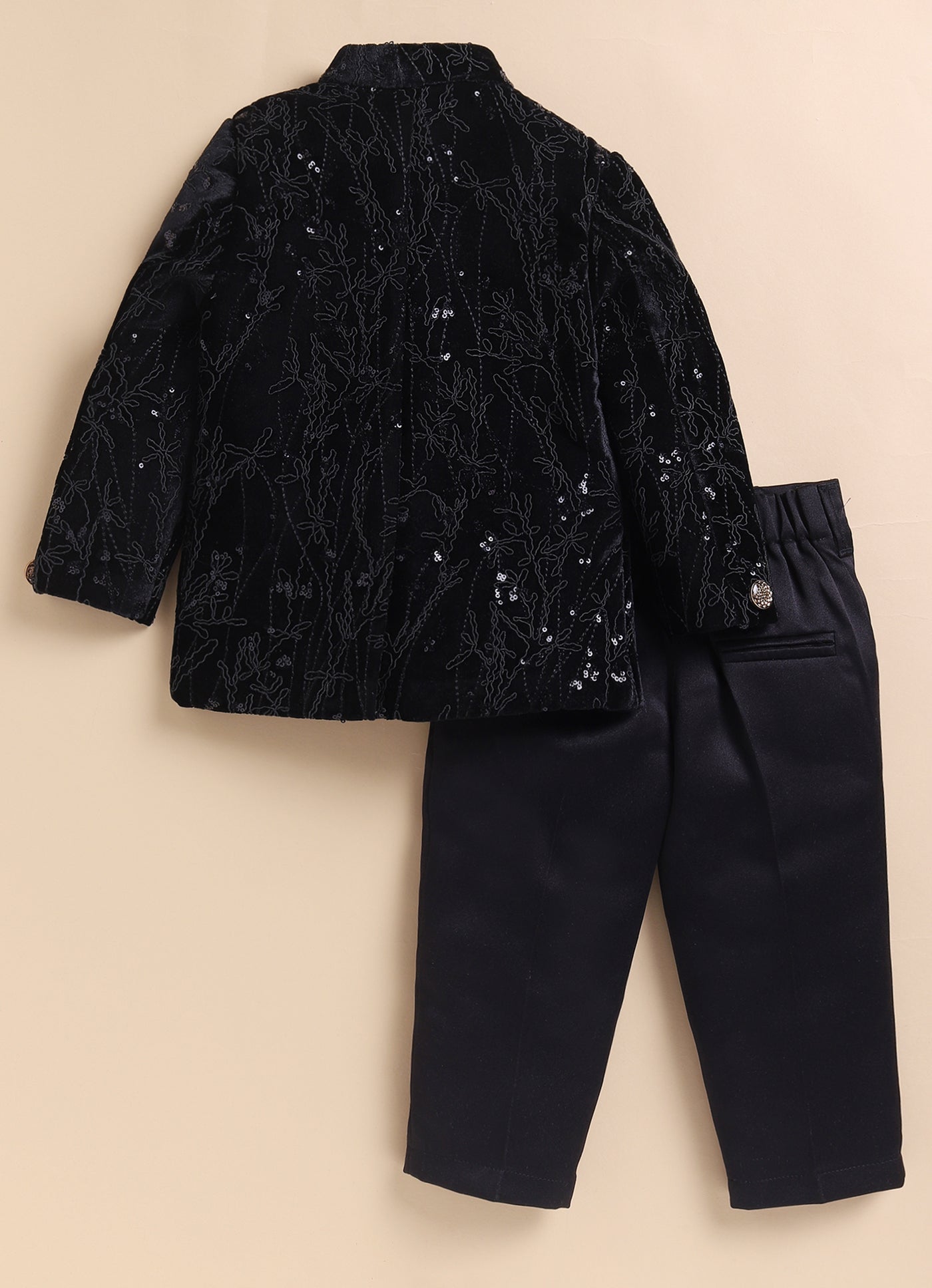 Velvet Full Sleeves Heavy All over Embellished and Embroidered Bandhgala Prince Coat with Trousers Ethnicwear Set- Black