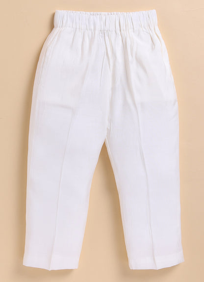 Blended Silk Full Sleeves Zari Embroidered Achkan Bandhgala Sherwani  with Pants Ethnicwear Set- White