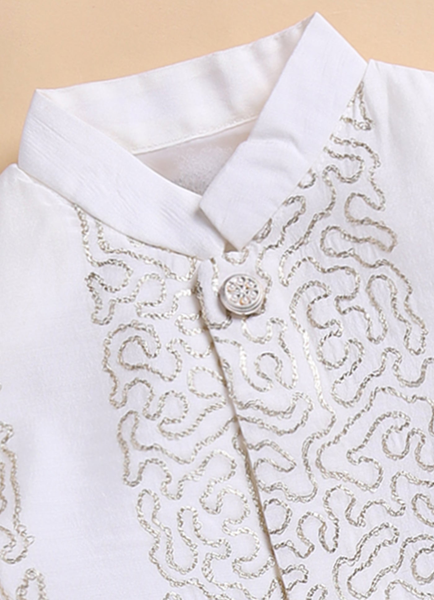 Blended Silk Full Sleeves Zari Embroidered Achkan Bandhgala Sherwani  with Pants Ethnicwear Set- White