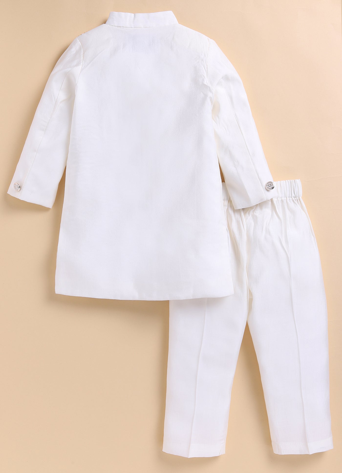 Blended Silk Full Sleeves Zari Embroidered Achkan Bandhgala Sherwani  with Pants Ethnicwear Set- White