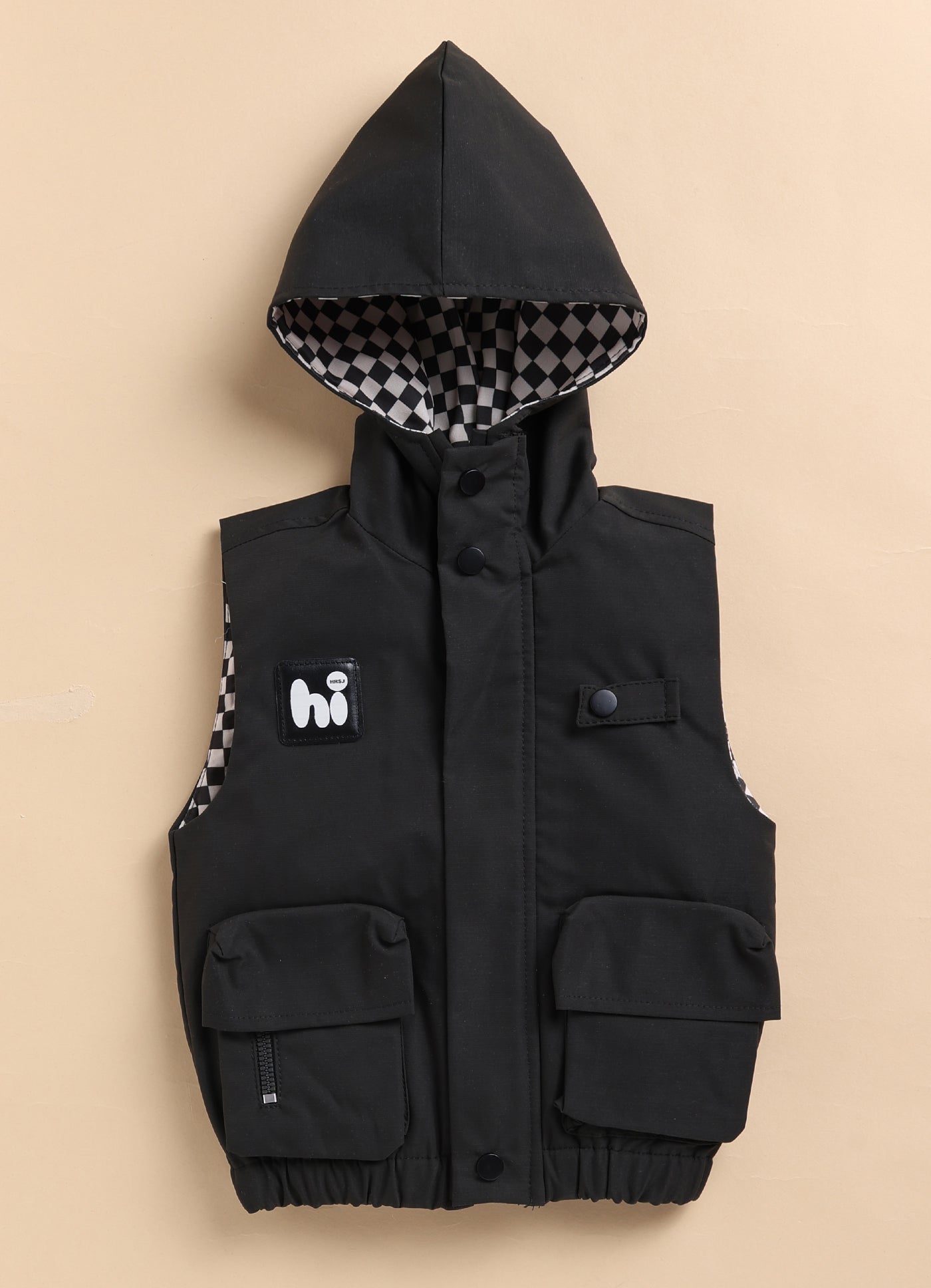 Blended Woven Technical Hooded Jacket Gilet with Utility Multi Pockets and Full Sleeves Tshirt and Trousers - Green