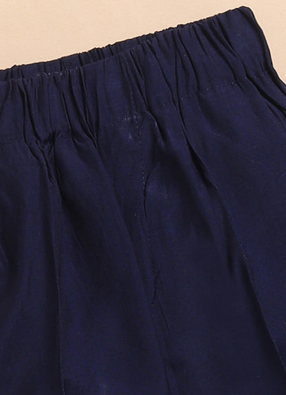 Silk Full Sleeves Zari Embroidered Achkan Bandhgala Sherwani  with Pants Ethnicwear Set- Navy