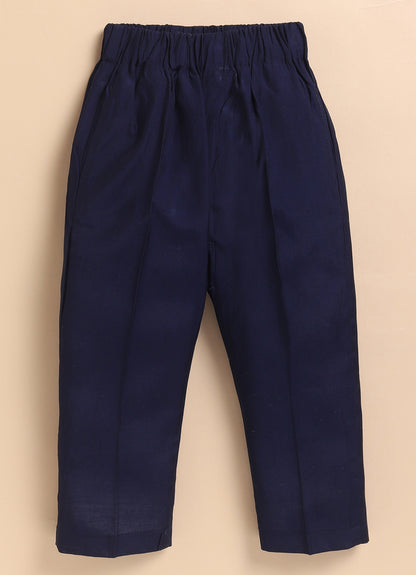 Silk Full Sleeves Zari Embroidered Achkan Bandhgala Sherwani  with Pants Ethnicwear Set- Navy