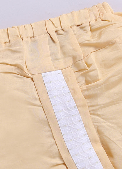 Blended Full Sleeves Self Design Jaquard & Zari Work Achkan & Dhoti Style Pant with Brooch and Necklace Ethnic Set- White