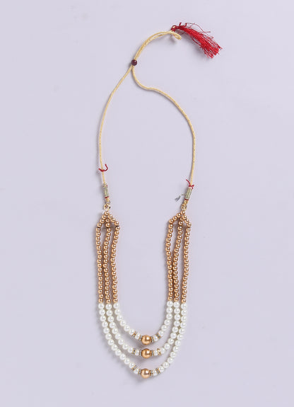 Blended Full Sleeves Self Design Jaquard & Zari Work Achkan & Dhoti Style Pant with Brooch and Necklace Ethnic Set- White