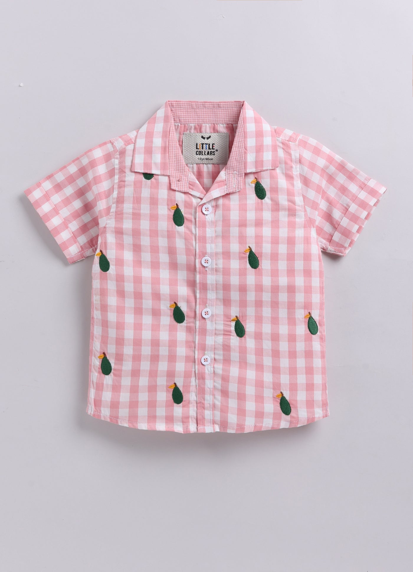 Pure Cotton Woven Half Sleeves Checks Shirt with Pear Embroidery, Pant with T-shirt Casual Set- Pink