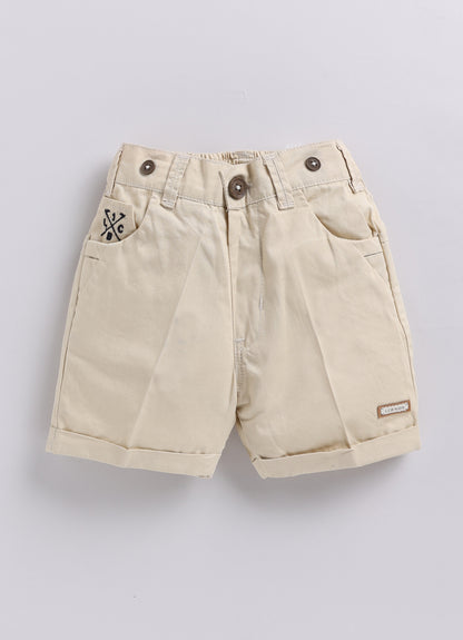 Organic Muslin Cotton Woven Half Sleeves Baby Elephant Print Shirt & Shorts With Suspender & Bow Set - Blue