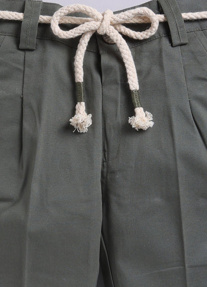Boys Blended Cotton Woven Full Sleeves Casual Animal Printed Blazer T-Shirt & Pant Coat Set with Dori Belt- Green